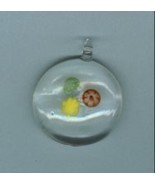 CLEAR GLASS PENDANT WITH MILLEFIORI FLOWERS - £4.78 GBP
