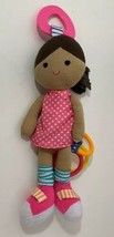 Carter&#39;s plush rag doll teething baby toy rings brunette pink polka dot dress - £10.11 GBP