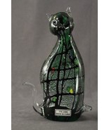 Vintage Studio Art Glass Black &amp; Green Mosaic Kitty Cat Paperweight Figu... - £14.12 GBP