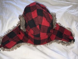 Adult KB Ethos Black Red Plaid Trapper Hat Faux Fur Warm Aviator  Hunting - £13.71 GBP