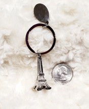 Silver Toned Eiffel Tower Keyring with 3/4&quot;Oval Blank Silver Toned Charm - £2.77 GBP