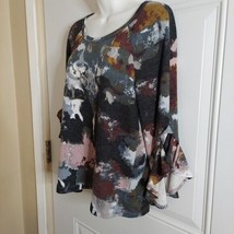 Women&#39;s Cha Cha Vente Abstract Print 3/4 Ruffle Sleeve Scoop Neck Tunic Blouse S - £7.50 GBP