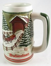 Anheuser-Busch Budweiser Stein Tankard Clydesdales Snowy Winter Bridge Scene - £15.65 GBP