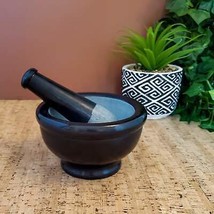 Large Black Marble Mortar and Pestle Set - Handmade Soapstone Kitchen De... - €34,63 EUR