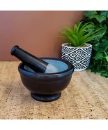 Large Black Marble Mortar and Pestle Set - Handmade Soapstone Kitchen De... - $54.33 CAD