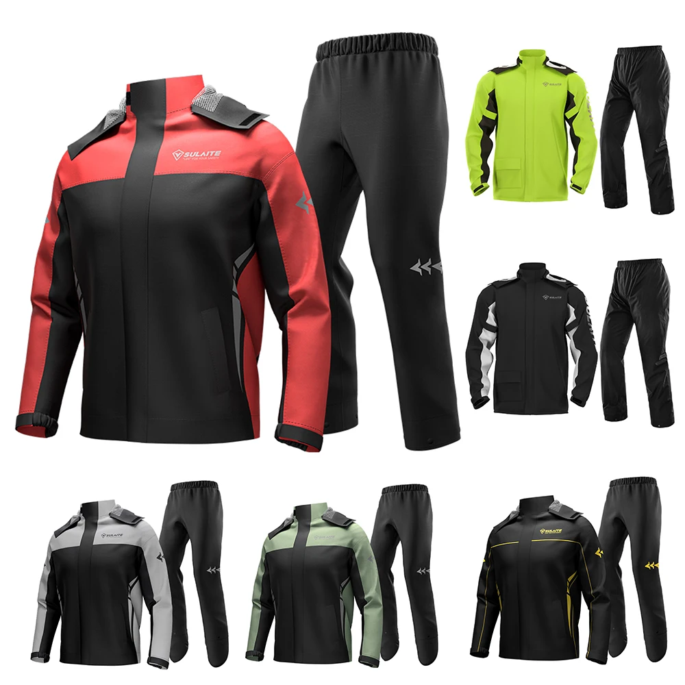 SULAITE Motorcycle Rain Suit Waterproof Raincoat Jacket Pants Coat Motorcyclist - £49.29 GBP+