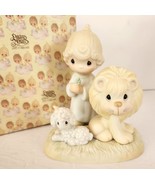 Precious Moments PEACE ON EARTH #E-9287 Boy Lamb Lion Retired 6&quot; Tall 1982 - £11.87 GBP