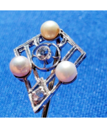 Earth mind Diamond Art Deco Gatsby era Pin Antique Pearl Filigree 14k Wh... - $1,861.36 CAD