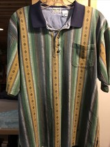 WinnerMate Vintage Men’s L Green Striped 1/4 Button Short Sleeve Cotton ... - $19.30