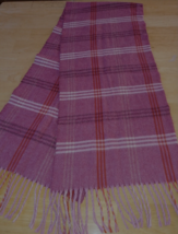 CEJON 100% ACRYLIC PINK PLAID RECTANGULAR SCART W/FRINGE-MADE IN ITALY-NICE - £6.75 GBP