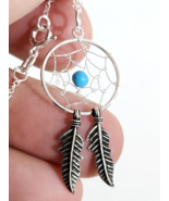 Dream Catcher Pendant Necklace Turquoise Bead Feathers 925 Silver Silver & Box - $19.86