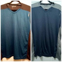 2Pk Reebok Men&#39;s Play Dry V Neck Short Sleeve T-Shirt Blue-Black/Blue-Gray XL - £12.05 GBP