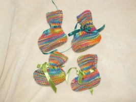 Hand Knit Infant Baby 0-3 Rainbow Stripe Booties Shoes Sock (or for rebo... - $19.79