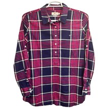 Vineyard Vines Womens Linen Plaid Top Pink Size 14 Roll Tab Sleeve Butto... - $23.82