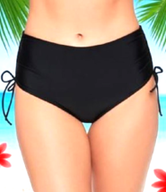 Salt + Cove Solid Shirred-Side High-Waist Bikini Bottoms Black - L - $12.38