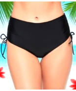 Salt + Cove Solid Shirred-Side High-Waist Bikini Bottoms Black - L - $17.36 CAD