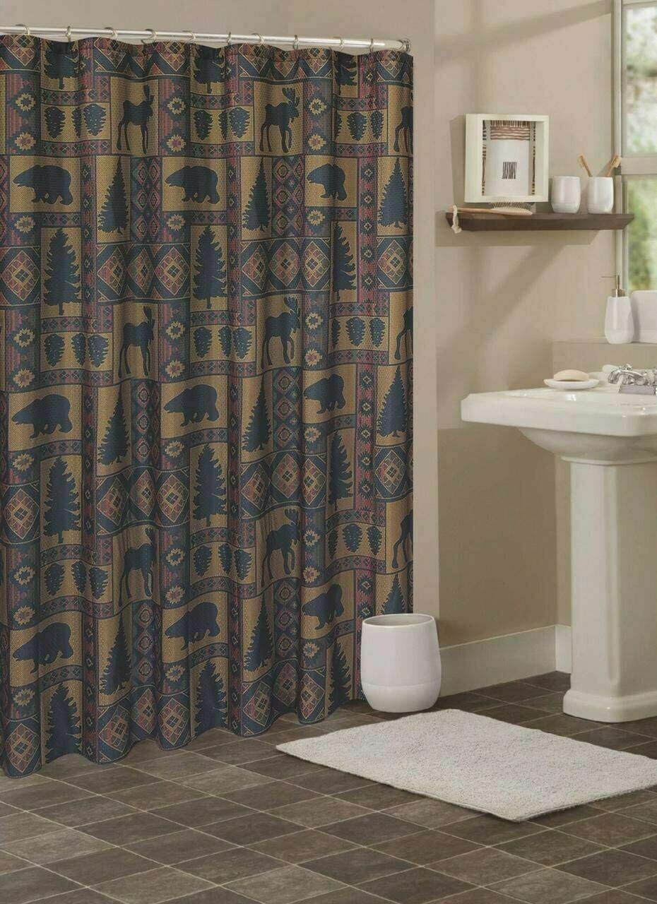 Primary image for Cabin Pine Retreat Lodge Forest Fabric Shower &/Or Hooks 70" x 72", Choice - NEW