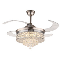 42&quot; Modern Silver Crystal Invisible Ceiling Fan Light Lamp Led Chandelier+Remote - £130.53 GBP