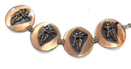 Vintage MCM Copper Panel Link Bracelet Ballerina Dancers Mid Century Mod 3D - £19.40 GBP