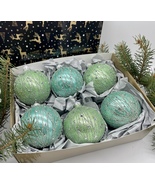 Set of green and blue Christmas glass balls, hand painted ornaments with... - £42.58 GBP