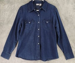 Riveted by Lee Shirt Womens Extra Large Blue Denim Western Vintage Pearl Snap - £22.15 GBP