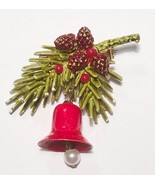 Vintage Christmas Pin Brooch Pinecones Pine Branches Red Bell ART Holida... - £10.89 GBP