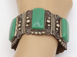 MEXICO 925 Sterling Silver - Vintage Jade Swirl Hinge Chain Bracelet - BT1531 - £210.70 GBP