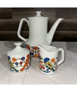 Vtg MCM Psychedelic Hippy Style Tea/Coffee Pot Cream Sugar Set Japan Birds - $76.76 CAD