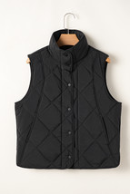 Black Quilted High Neck Button Up Pocket Vest Coat - $23.00