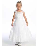 Girls White First Communion Dress w/ Embroidered Tulle &amp; Sequins (725) - $223.69