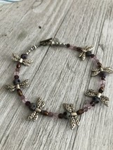 Dragonfly Bracelet Or Anklet 9.5 To 10” Purple Beads - £13.44 GBP