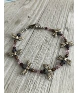 DRAGONFLY BRACELET or ANKLET 9.5 to 10” purple beads - $22.84 CAD