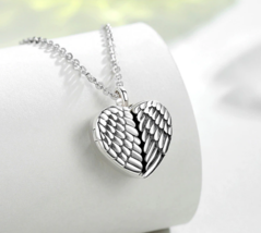 925 Sterling Silver Angel Wings Keepsake Heart Locket + Cremation Ashes Urn - $149.99