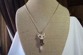 Necklace (New) Gold Fox W/ Rhinestones &amp; Black Eyes - 36&quot;-38.5&quot; Adj - Tail Moves - £10.95 GBP