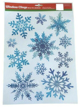 Christmas Silver Blue Snowflakes Window Clings Sticks Windows 12 Pieces Holiday - £10.75 GBP