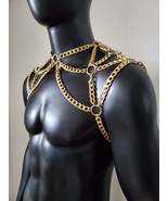 Burning Man Rave Gold Men Body Chain Shoulder, Shoulder Chain Harness Ou... - $88.00+