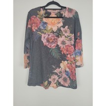 Soft Surroundings Tunic PL Womens Floral Print Long Sleeve V Neck Pullover - £17.72 GBP