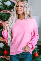 Pink Sequin Patchwork Long Sleeve Pullover Top - $35.99