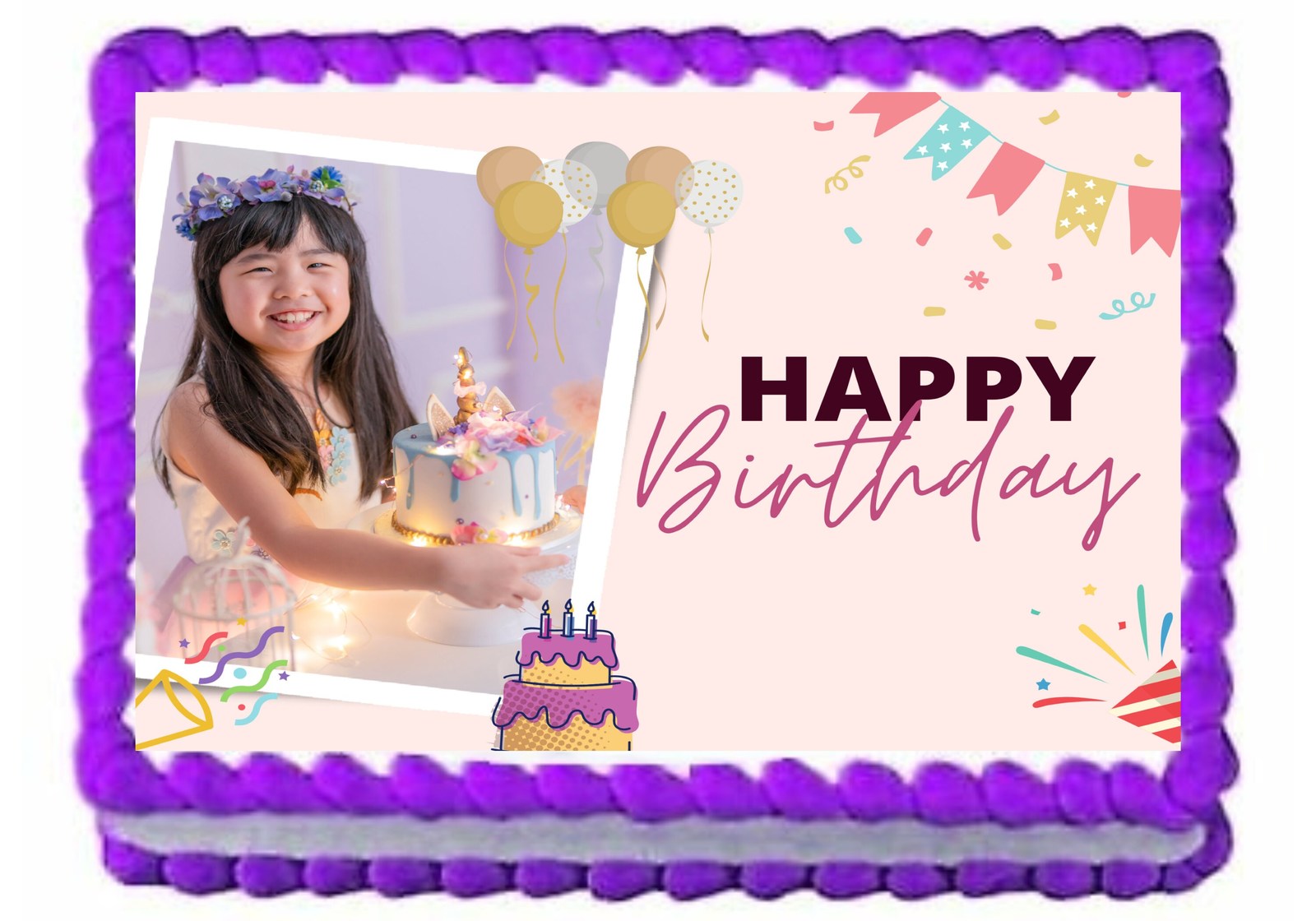 Custom Birthday Personal Photo Collage Image Edible Cake Topper Frosting... - $9.47