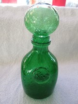 BIOT square decanter or bottle, ball top, blown glass, bright green, 7&quot; ... - £58.84 GBP