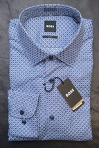 HUGO BOSS Hombre Hank Kent Ajustado Azul Oscuro Algodón Camisa 41 16 - $64.14