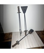 Vintage Brass Wood Fireplace Tool Set Hanging Hand Cover Rare Poker Shov... - $84.14