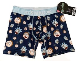 SWAG Rick &amp; Morty Heads Faces Navy Blue Satin Weaved Band Pouch Front Boxers Mns - £14.45 GBP
