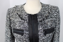 Karl Lagerfeld S? Black White Tweed Fringe Full Zip Evening Jacket Blazer - $37.99