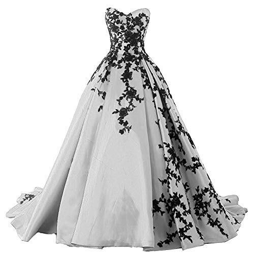 Beaded Gothic Black Lace Long Ball Gown Satin Prom Evening Dresses Silver US 4