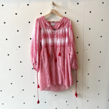 S / 38 - Antik Batik Pink Red Cotton V Neck Boho Midi Dress w/ Slip 0611AJ - $65.00