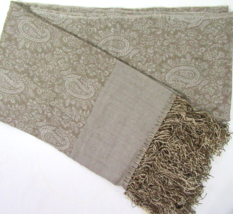 Paisley Gray Wool Fringed Throw Blanket - £49.71 GBP