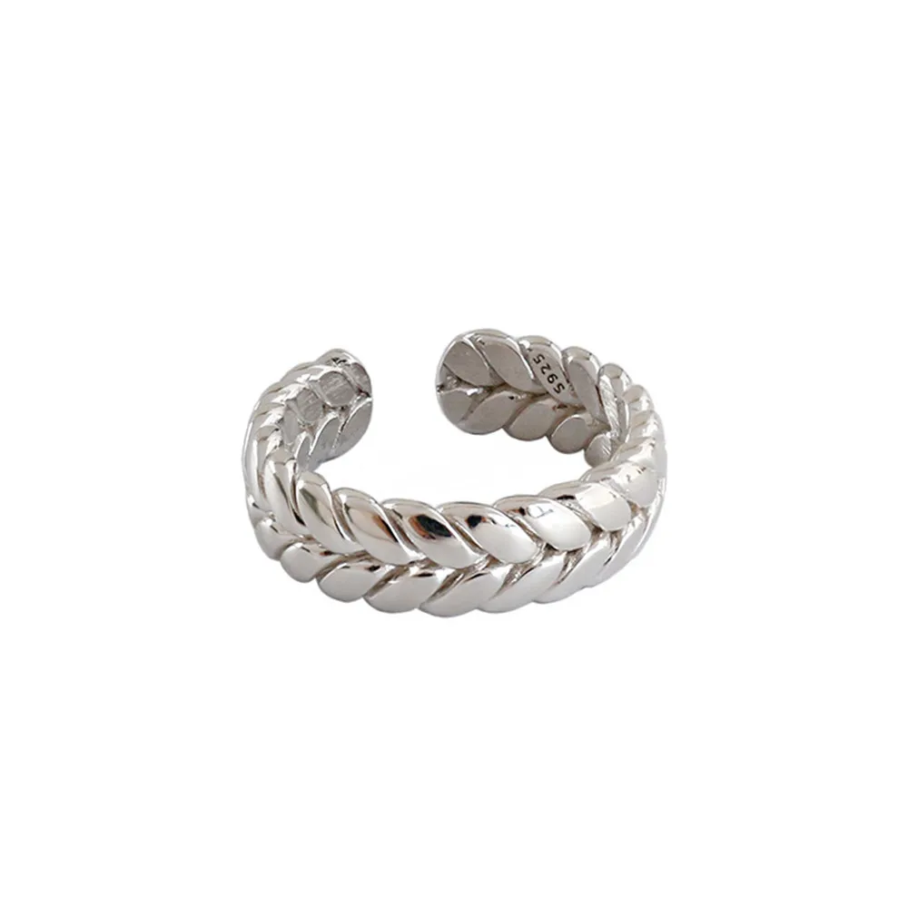 ANDYWEN 925  Silver New Design Wheat Large Thick Geometric Resizable Rings   Fem - £29.86 GBP