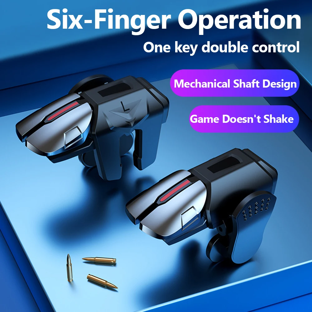 2x 6 Finger Game Controller Gaming Aim Shooting Triggers Button for PUBG Mobile - £8.72 GBP