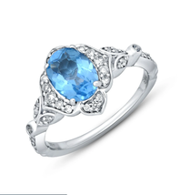 Enchanted Disney Fine Jewelry 1/5 CTTW Diamond And Swiss Blue Topaz Jasmine Ring - £59.94 GBP